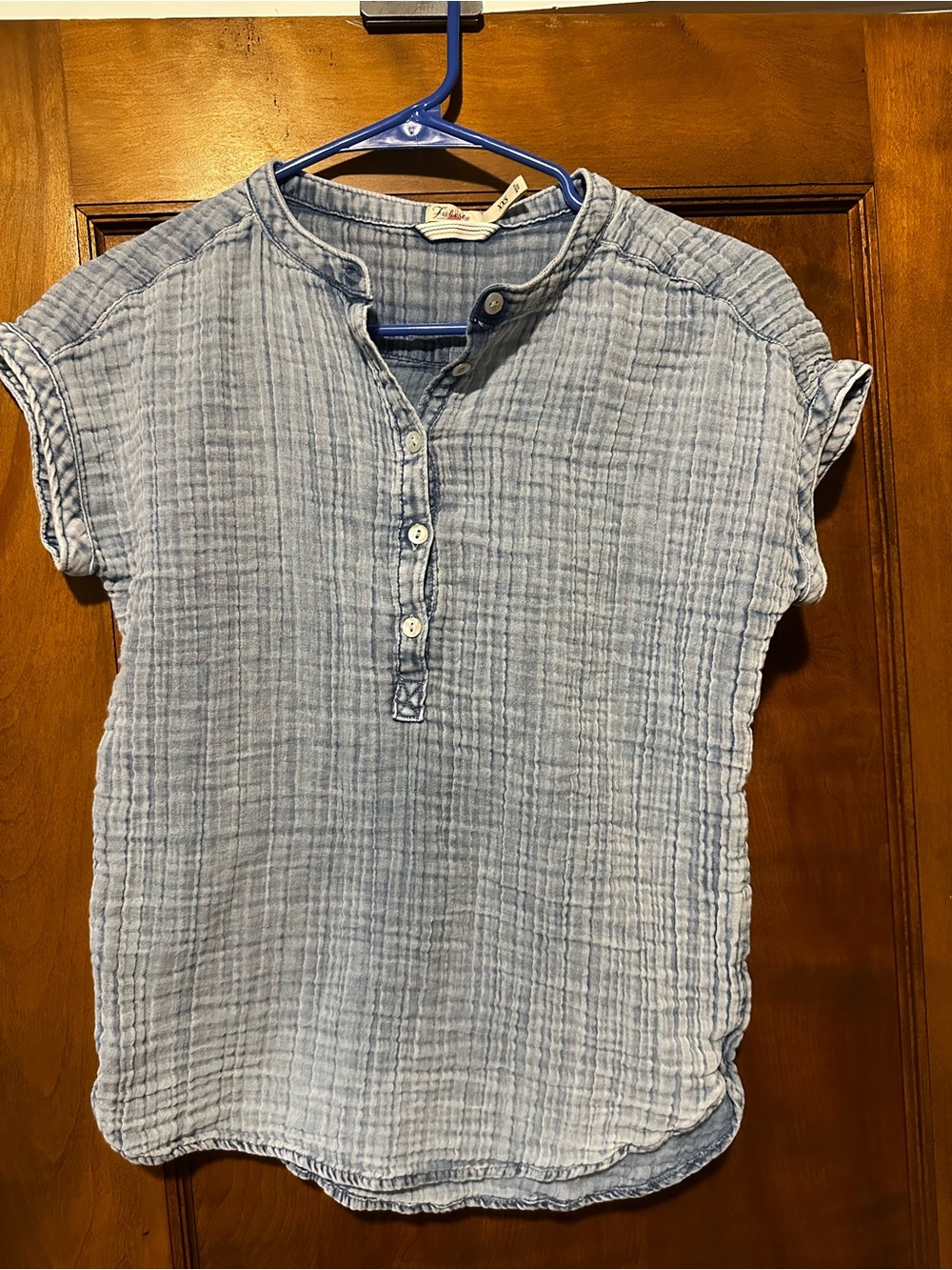 Faherty Dream Cotton Gauze Desmond Top Light Indigo Wash XXS